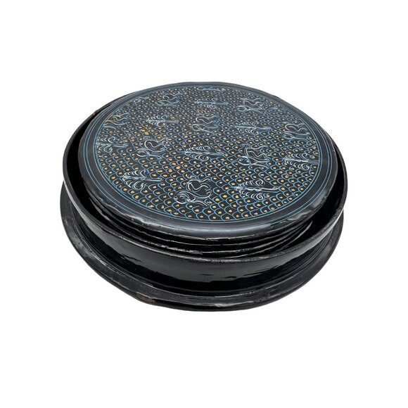 Handcrafted Black Lacquerware Six Drink Coasters & Storage Box Set 4" - Picture 8 of 8